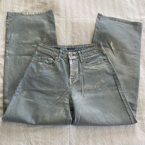 Wild Fable Metallic Silver High-Rise Wide Leg Jeans – Size 6/28 - Picture 9 of 9